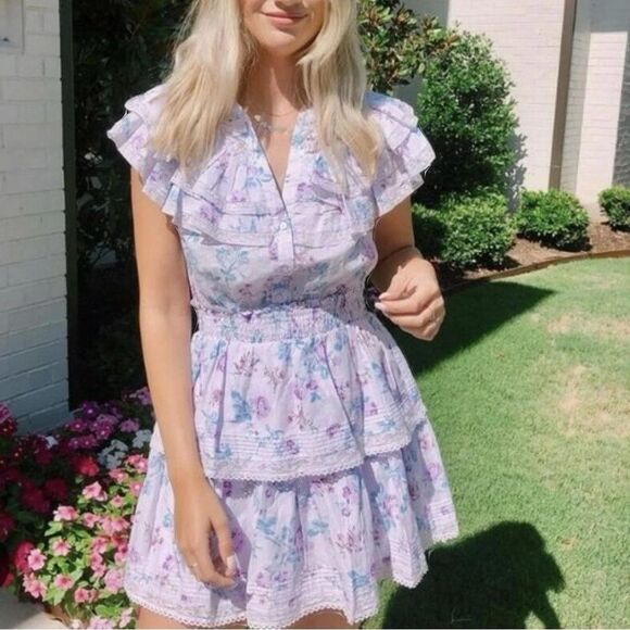 LoveShackFancy Dresses & Skirts - LoveShackFancy Target Floral Ruffle Mini Dress Lavender Pink Coquette Women L